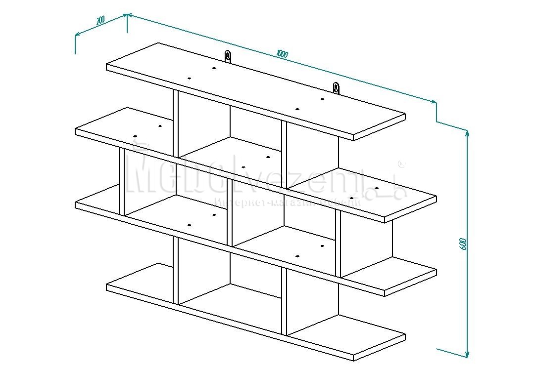 Полка навесная п-13, 600*1000*200 (дуб выбеленный )*